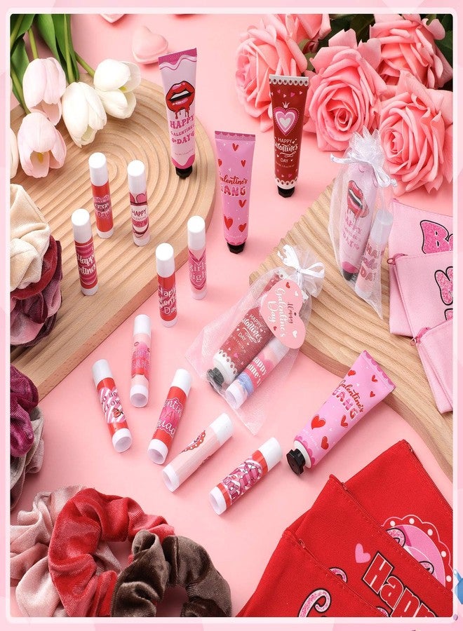 Dimsile 72 Pcs Valentine's Galentine's Day Gifts Hand Cream and Lip Balm Makeup Bag Hair Scrunchies Bulk Set with Organza Bag Heart Shaped Happy Galentine's Day Gift Card for Women Friends - Image 4